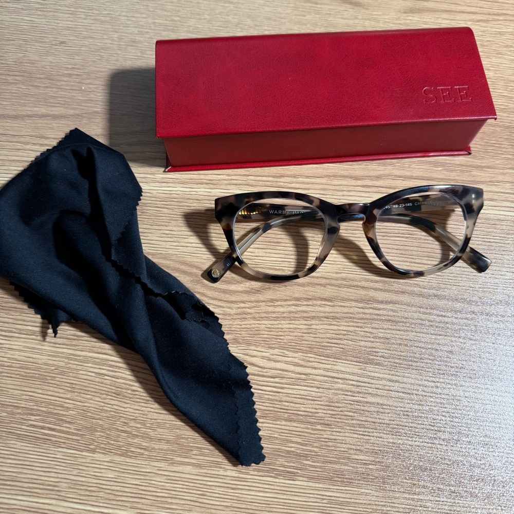 Warby Parker Casper Tortoise Shell Glasses With See Case and Cleaning Cloth